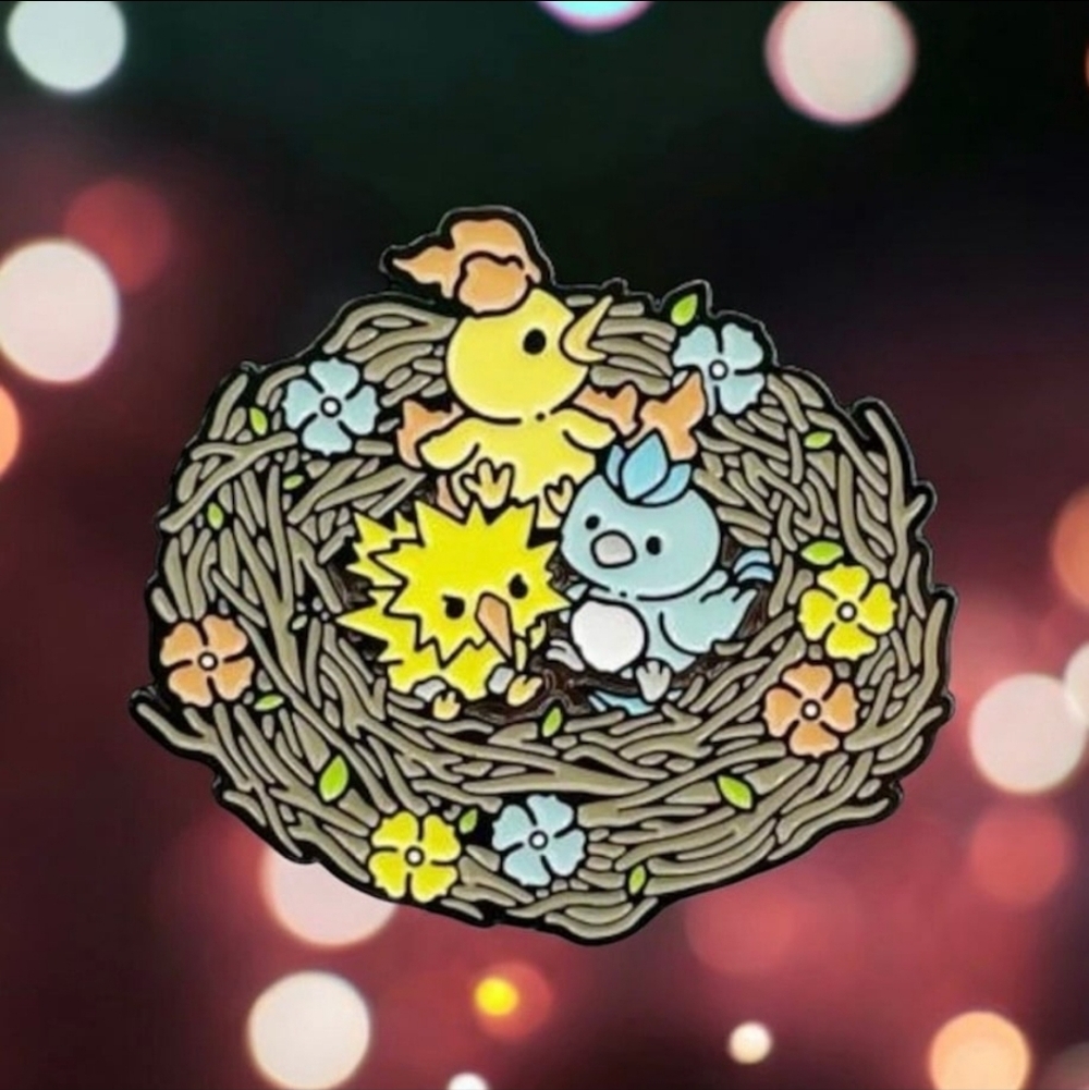 Pokemon Nest Pin with Yellow, Blue, Peach Accents